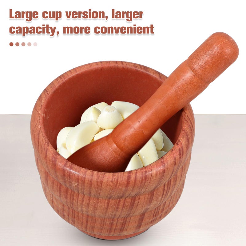 Large Wood Grain Garlic Crusher and Spice Pestle Set Manual Masher Bowl for Kitchen - Image 4