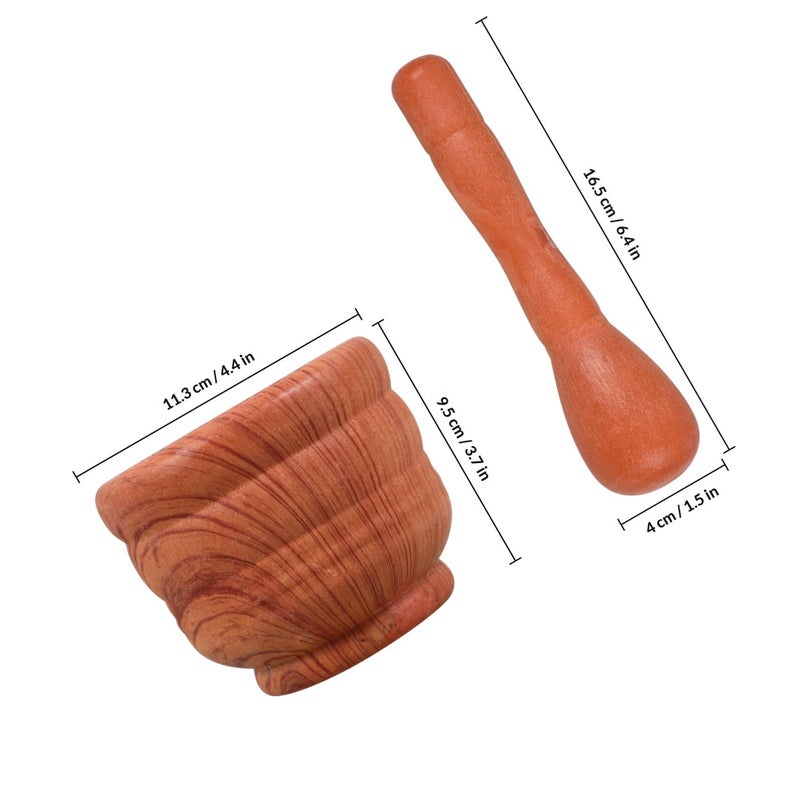 Large Wood Grain Garlic Crusher and Spice Pestle Set Manual Masher Bowl for Kitchen - Image 3