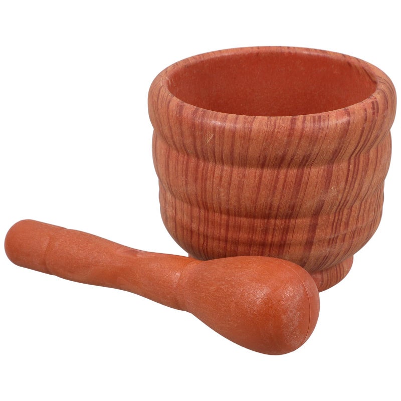 Large Wood Grain Garlic Crusher and Spice Pestle Set Manual Masher Bowl for Kitchen - Image 2