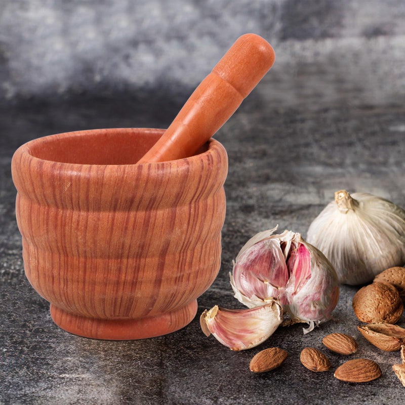 Large Wood Grain Garlic Crusher and Spice Pestle Set Manual Masher Bowl for Kitchen - Image 5