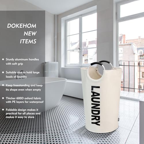 DOKEHOM 125L X-Large Laundry Basket, Collapsible Laundry Bag, Freestanding Tall Clothes Hamper, Foldable Washing Bin (Beige) - Image 2