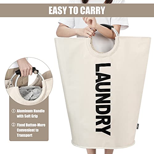 DOKEHOM 125L X-Large Laundry Basket, Collapsible Laundry Bag, Freestanding Tall Clothes Hamper, Foldable Washing Bin (Beige) - Image 5