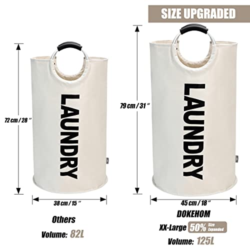 DOKEHOM 125L X-Large Laundry Basket, Collapsible Laundry Bag, Freestanding Tall Clothes Hamper, Foldable Washing Bin (Beige) - Image 3