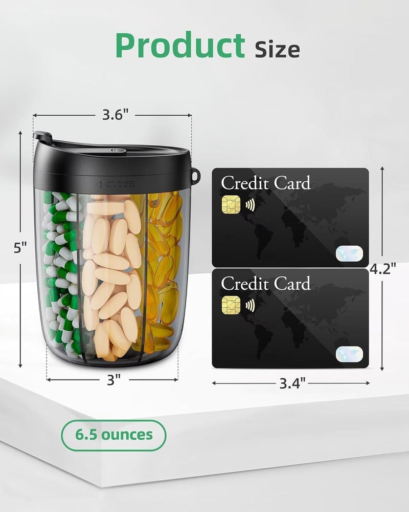 Large Pill Bottle Organizer for 6 Vitamins - Supplement Organizer with Anti-Mixing & Wide Opening Design (Black) - Image 3