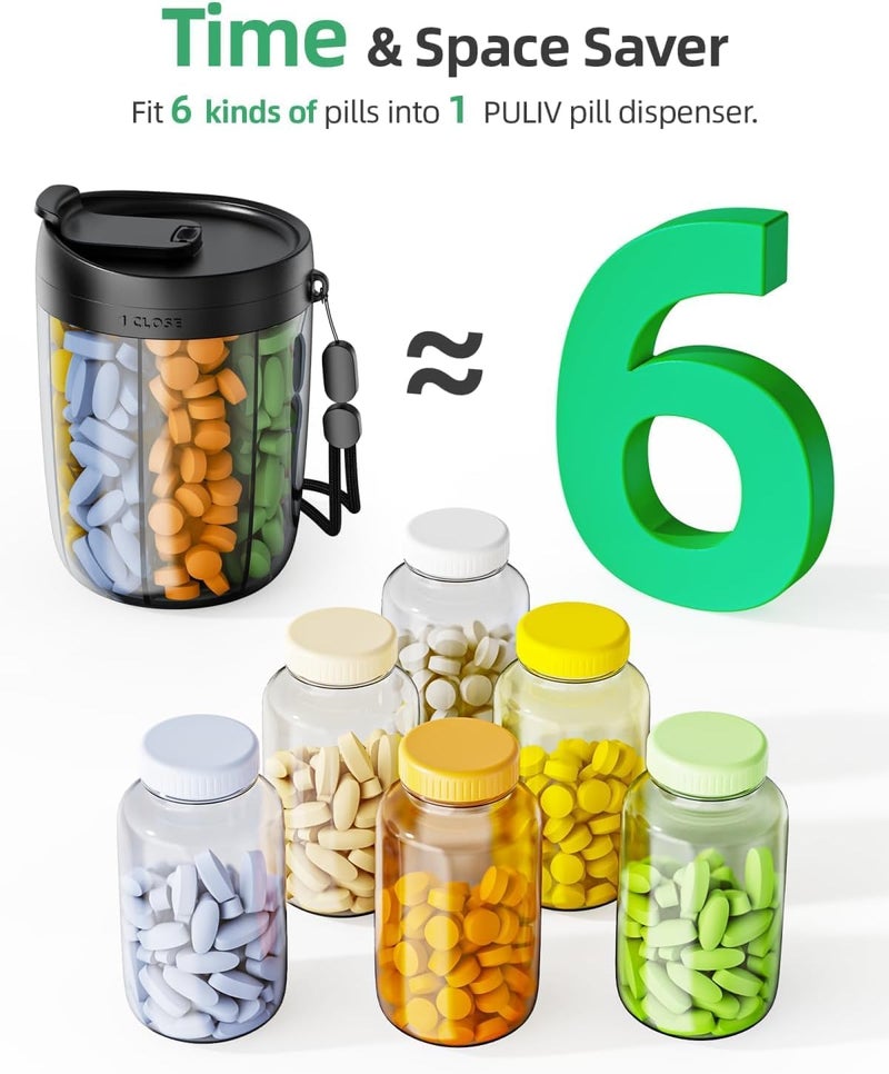 Large Pill Bottle Organizer for 6 Vitamins - Supplement Organizer with Anti-Mixing & Wide Opening Design (Black) - Image 4