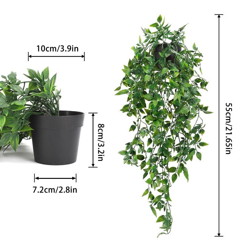 Whonline 2pcs Fake Hanging Plants, Artificial Potted Plants for Indoor Outdoor Aesthetic Office Living Room Shelf Decor - Image 2