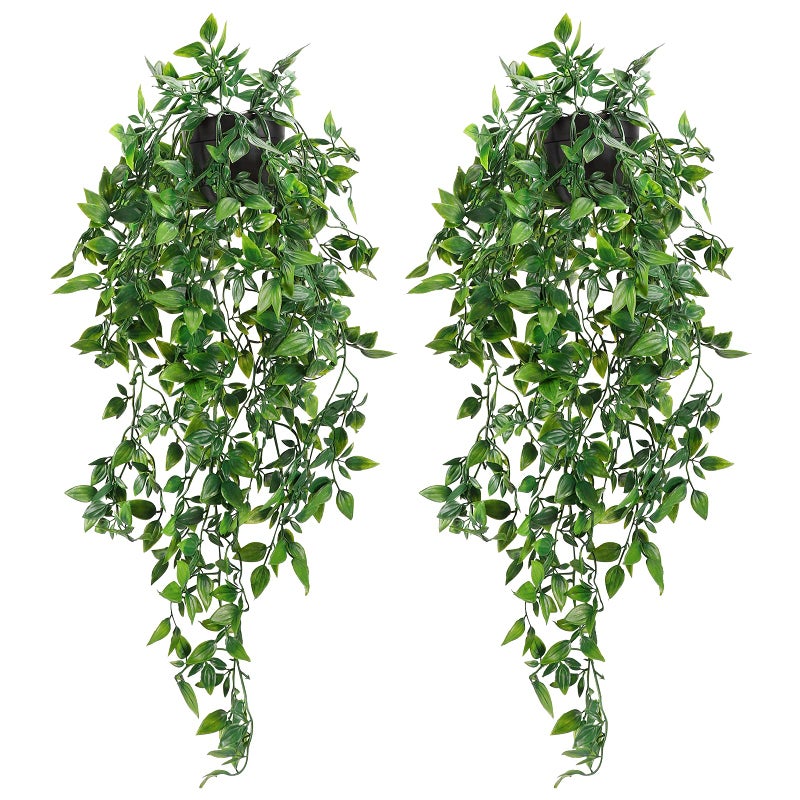 Whonline 2pcs Fake Hanging Plants, Artificial Potted Plants for Indoor Outdoor Aesthetic Office Living Room Shelf Decor - Image 1