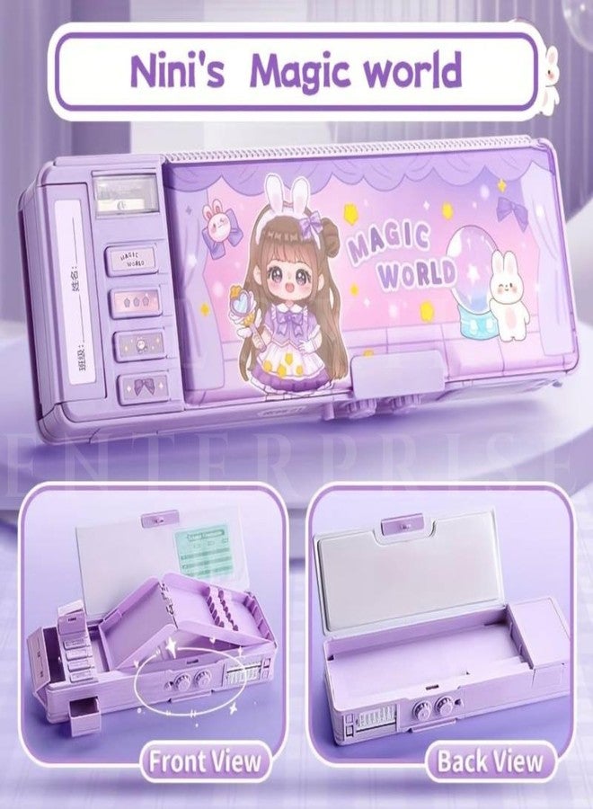 ARNIYAVALA Password Lock Pencil Box with Sharpener - Cute Cartoon Geometry Case with Stationery Compass for Boys & Girls, Secure School Supplies Box Gift for Kids (Magic World) - Image 3