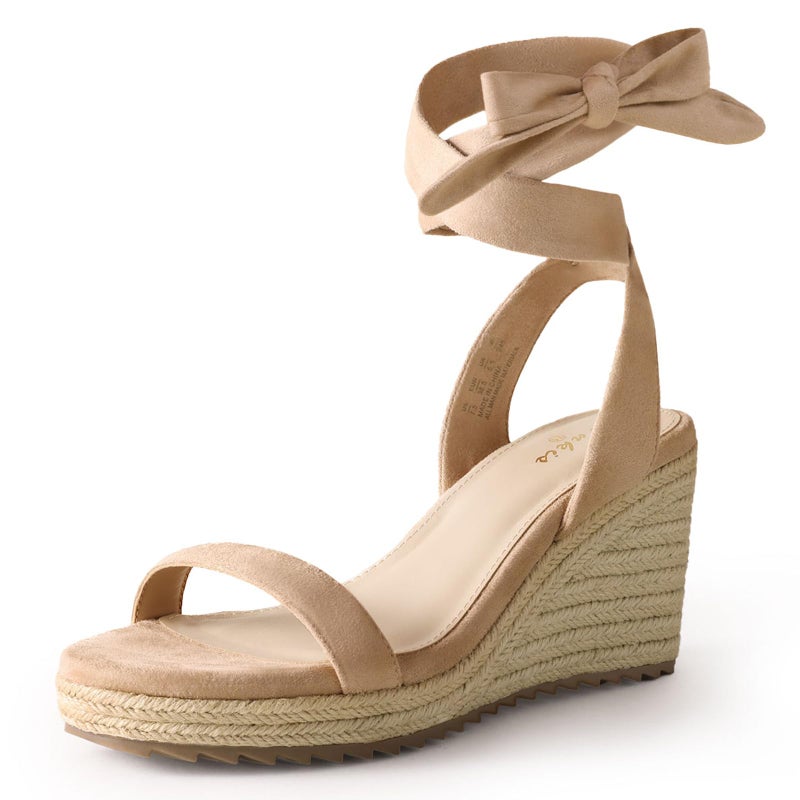 Ankis Women's Espadrilles Wedges Sandals Heels Open Toe Tie Lace Up Cute Ankle Strap Dressy Platform Wedges Sandals - Image 1