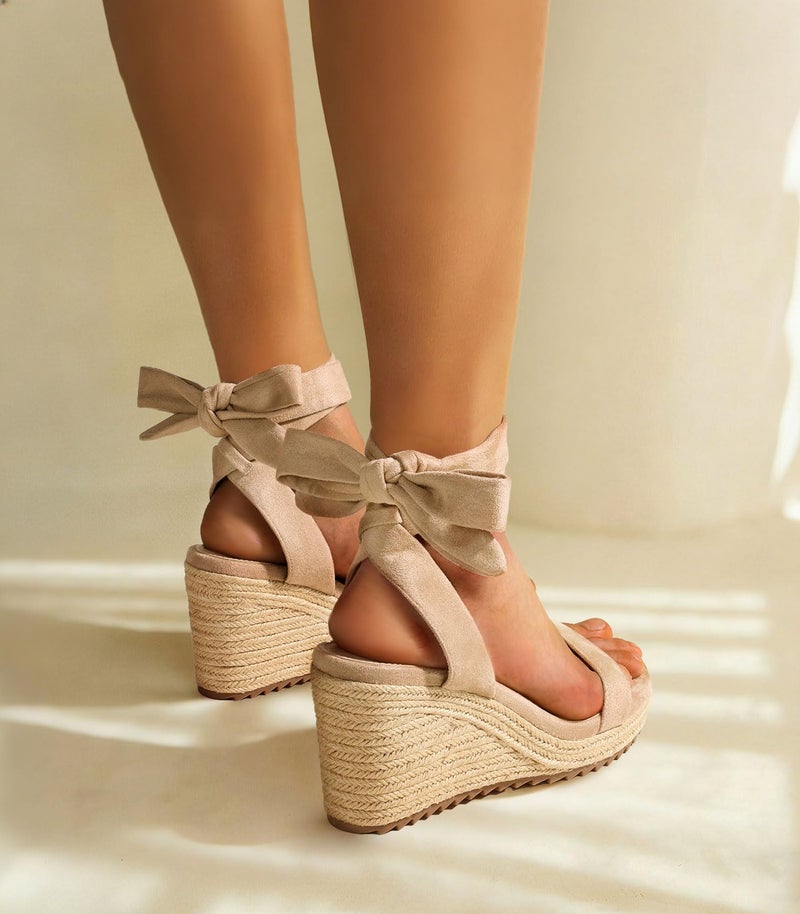 Ankis Women's Espadrilles Wedges Sandals Heels Open Toe Tie Lace Up Cute Ankle Strap Dressy Platform Wedges Sandals - Image 5