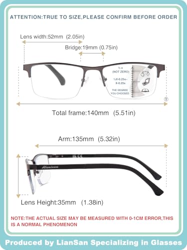 LianSan Premium Progressive Multifocus Reading Glasses Men - No-Line Aluminum Trifocal Blue Light Blocking Computer Readers(Multicolor P,2.00x) - Image 4