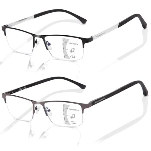 LianSan Premium Progressive Multifocus Reading Glasses Men - No-Line Aluminum Trifocal Blue Light Blocking Computer Readers(Multicolor P,2.00x) - Image 1
