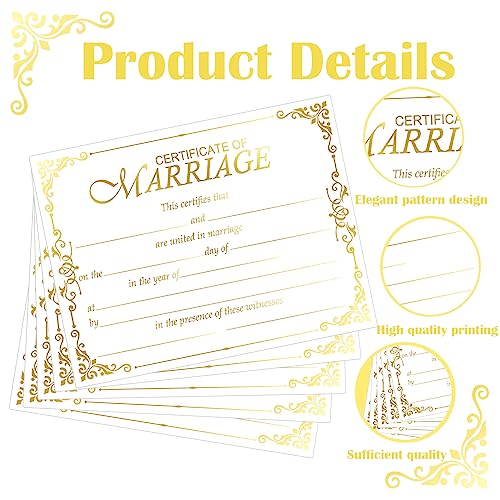 wootile Marriage Certificates with Gold Foil Edges 11 x 8.5 Inch Blank Certificate Paper Wedding Certificates Blank Wedding Certificate for Weddings Ceremony Proposals 24 Pcs (Gold) - Image 5