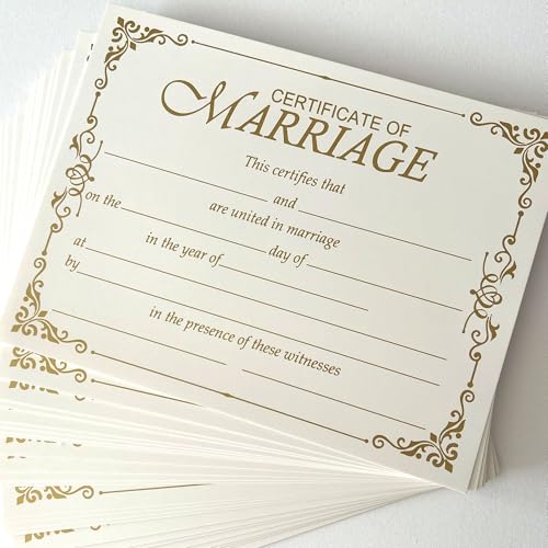 wootile Marriage Certificates with Gold Foil Edges 11 x 8.5 Inch Blank Certificate Paper Wedding Certificates Blank Wedding Certificate for Weddings Ceremony Proposals 24 Pcs (Gold) - Image 4