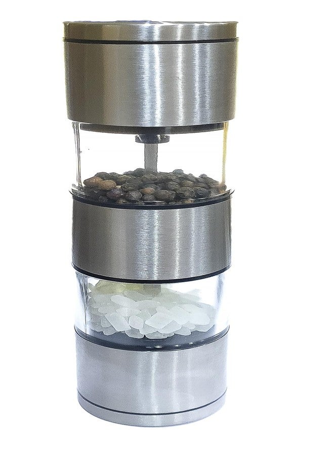 VRT Salt and Pepper Grinder Set with Adjustable Coarseness Setting, 2in1 Salt and Pepper Grinder Stainless Steel for Dining Table Modern Rich Feel Look Mill - Image 1