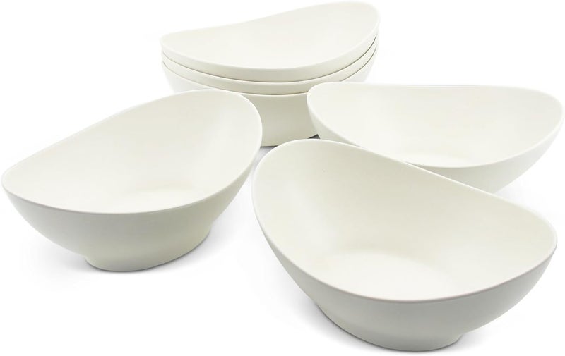 ECOWAY أوعية سلطة بيضاوية 34 أونصة مجموعة أوعية تقديم من ألياف الخيزران مجموعة من 6 أوعية سلطة فردية للمطبخ تناول الطعام مطعم أوعية حساء عميقة للسلطة والفواكه والمعكرونة والخضروات آمنة للغسل في غسالة الصحون بيضاء غير لامعة - Image 5
