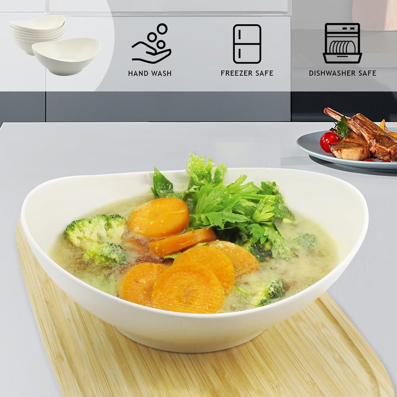 ECOWAY أوعية سلطة بيضاوية 34 أونصة مجموعة أوعية تقديم من ألياف الخيزران مجموعة من 6 أوعية سلطة فردية للمطبخ تناول الطعام مطعم أوعية حساء عميقة للسلطة والفواكه والمعكرونة والخضروات آمنة للغسل في غسالة الصحون بيضاء غير لامعة - Image 3