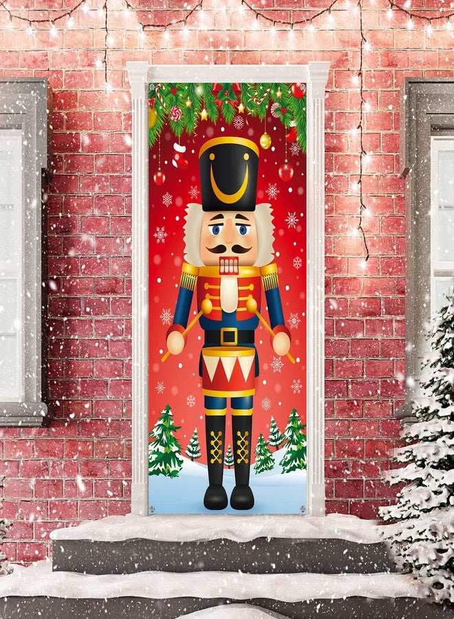 Tiamon Christmas Door Decoration Merry Christmas Nutcracker Door Cover Holiday Xmas Hanging Cover for Indoor Outdoor Front Decor Supplies 71 x 35 Inch(White) - Image 4