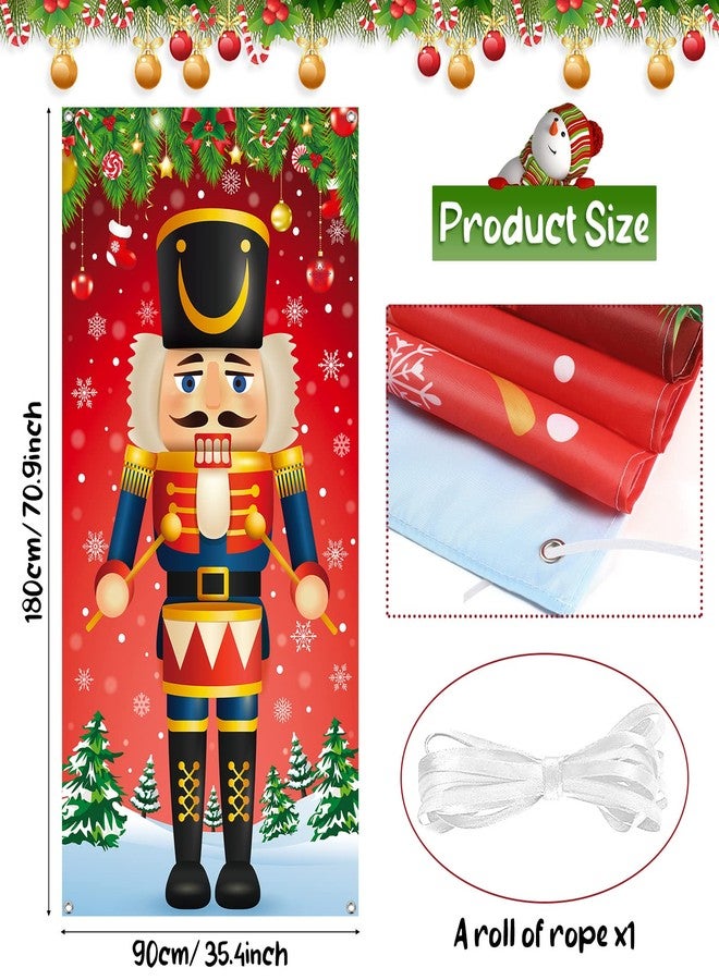 Tiamon Christmas Door Decoration Merry Christmas Nutcracker Door Cover Holiday Xmas Hanging Cover for Indoor Outdoor Front Decor Supplies 71 x 35 Inch(White) - Image 2