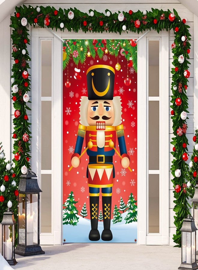 Tiamon Christmas Door Decoration Merry Christmas Nutcracker Door Cover Holiday Xmas Hanging Cover for Indoor Outdoor Front Decor Supplies 71 x 35 Inch(White) - Image 1