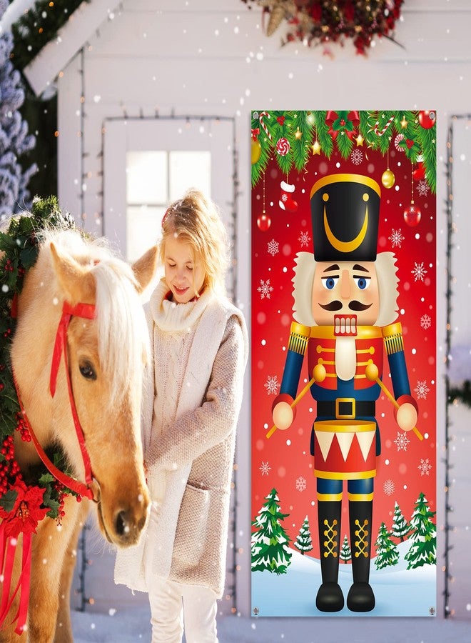 Tiamon Christmas Door Decoration Merry Christmas Nutcracker Door Cover Holiday Xmas Hanging Cover for Indoor Outdoor Front Decor Supplies 71 x 35 Inch(White) - Image 5