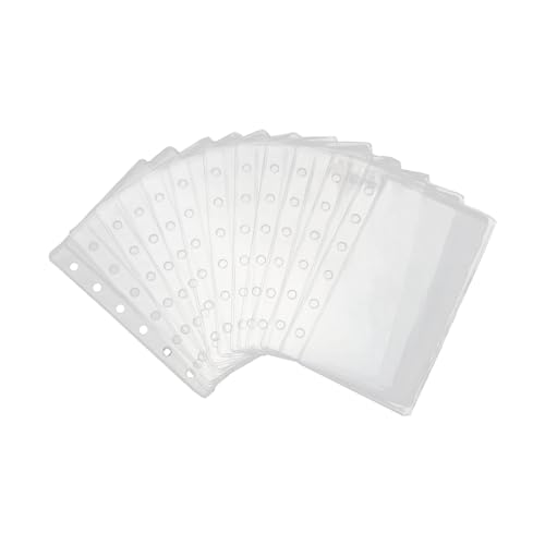 AxeWoodz A7 Binder Pockets, 12pcs PVC Binder Pouches, Loose Leaf 6 Holes Top Open Cash Budget Envelopes, Clear Binder Pouches for Protectors Organize Photos, Cards, Bills (A7) - Image 1