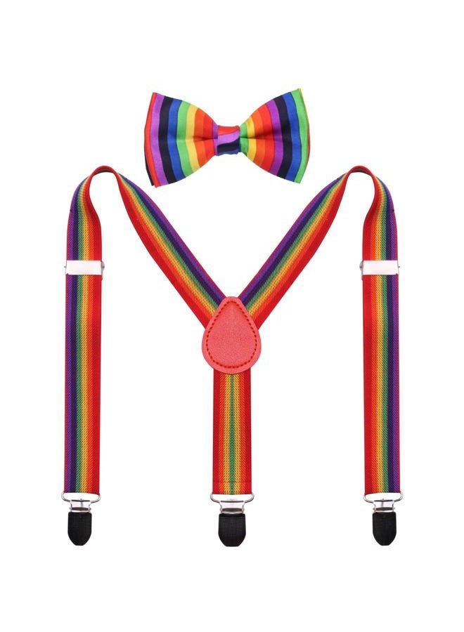 GUCHOL Kids Suspenders Bowtie Set - Adjustable Length 1 Inches Strengthen Suspender with Bow Tie Set for Boys and Girls (Rainbow) - Image 1