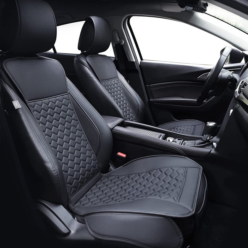 Elantrip 2PCs Front Car Seat Covers Leather Water Proof Seat Protector Universal fit for Most Cars SUVs and Trucks Black - Image 1