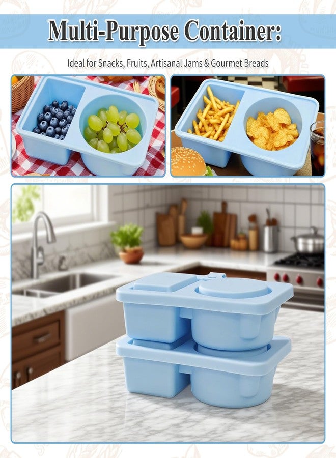 Gute Silicone Reusable Snack Containers with Lids, Small Mini Double Compartment Sauce Cups for Salad Dressing, Lunch, Travel, Gym - 2 Pack(Blue) - Image 5