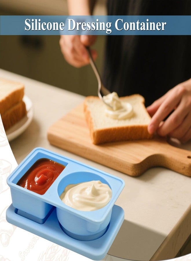 Gute Silicone Reusable Snack Containers with Lids, Small Mini Double Compartment Sauce Cups for Salad Dressing, Lunch, Travel, Gym - 2 Pack(Blue) - Image 2