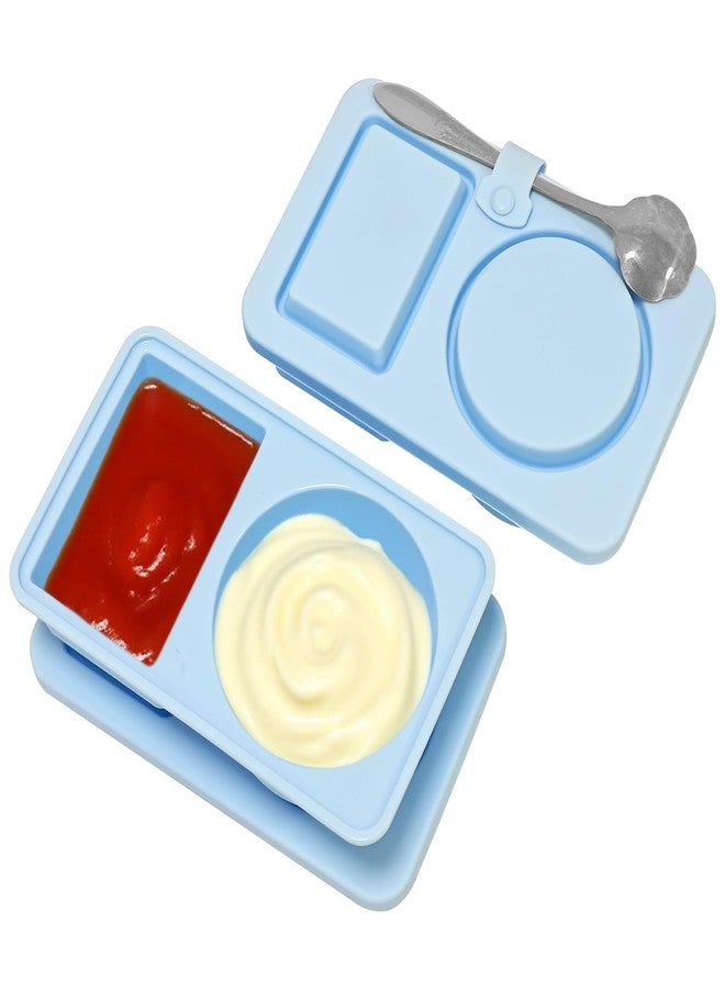 Gute Silicone Reusable Snack Containers with Lids, Small Mini Double Compartment Sauce Cups for Salad Dressing, Lunch, Travel, Gym - 2 Pack(Blue) - Image 1