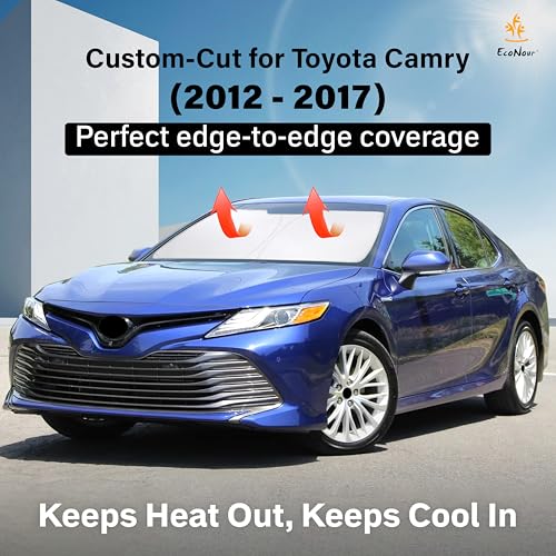 EcoNour Windshield Sunshade for Toyota Camry 2012-2015 2016 2017, LE, SE, SE Nightshade, XLE, XSE, TRD, Sun Visor for Front Windshield Sun Shade Cover, UV Heat Blocker & Protector, Car Accessories - Image 2