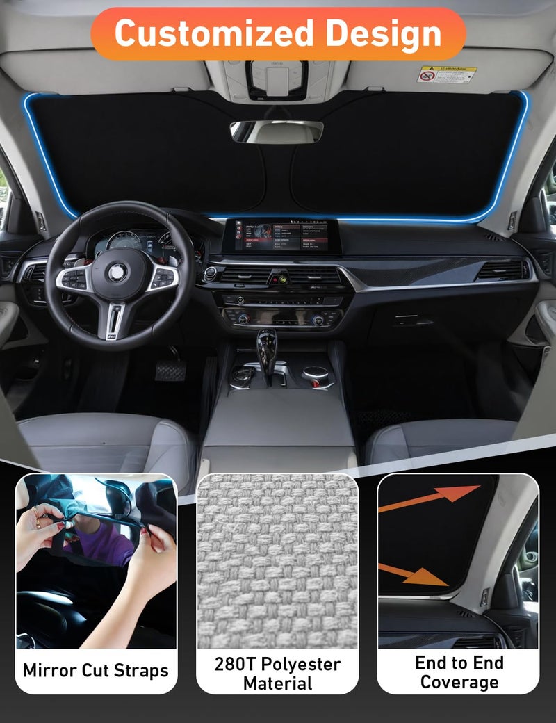 EcoNour Windshield Sunshade for Toyota Camry 2012-2015 2016 2017, LE, SE, SE Nightshade, XLE, XSE, TRD, Sun Visor for Front Windshield Sun Shade Cover, UV Heat Blocker & Protector, Car Accessories - Image 3