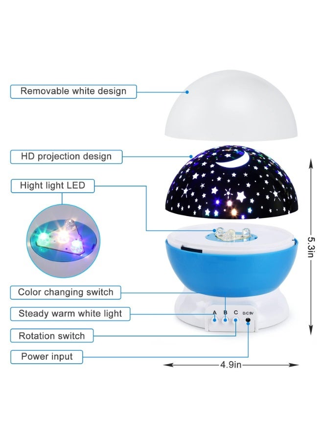 مصباح ليلي يعرض نجومًا دوارًا بزاوية 360 درجة - مصباح مجري بتقنية LED بـ 9 ألوان متغيرة، يعمل بالطاقة عبر USB أو البطارية، ديكور غرفة بموضوع الفضاء للأطفال وغرف النوم والحفلات (لون أزرق) - Image 5