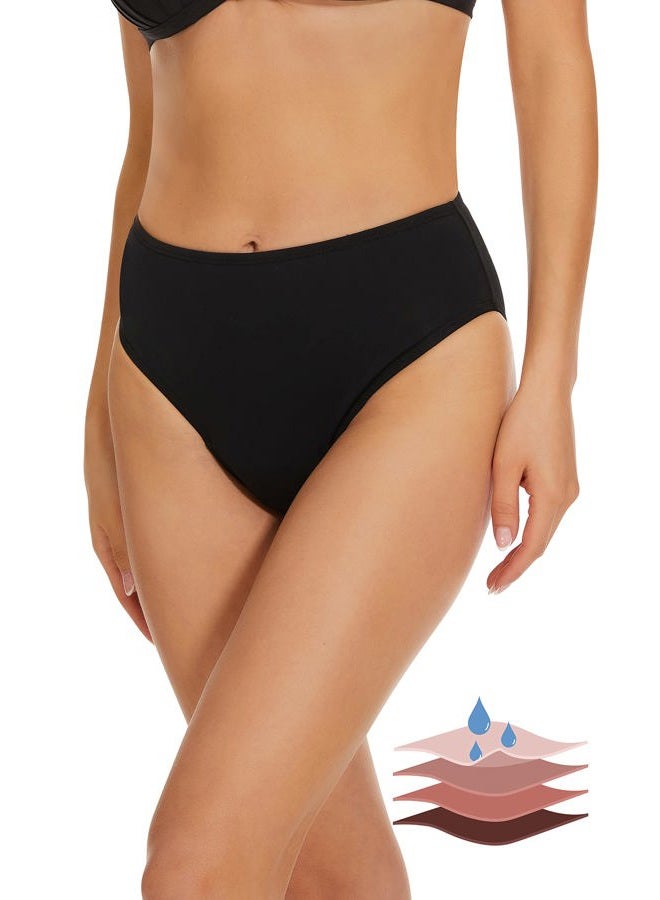Leovqn Period Swimwear Leakproof Bikini Swim Bottoms Proof Menstrual Bathing Suit Bottoms for Teens Girls Women, Black - Mid Waisted, M - Image 1