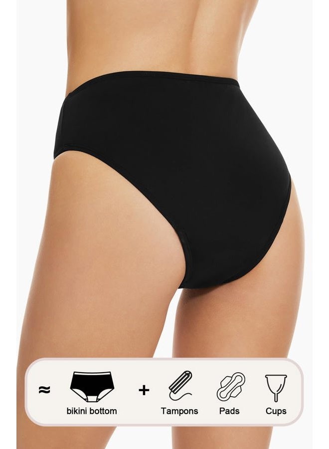 Leovqn Period Swimwear Leakproof Bikini Swim Bottoms Proof Menstrual Bathing Suit Bottoms for Teens Girls Women, Black - Mid Waisted, M - Image 3