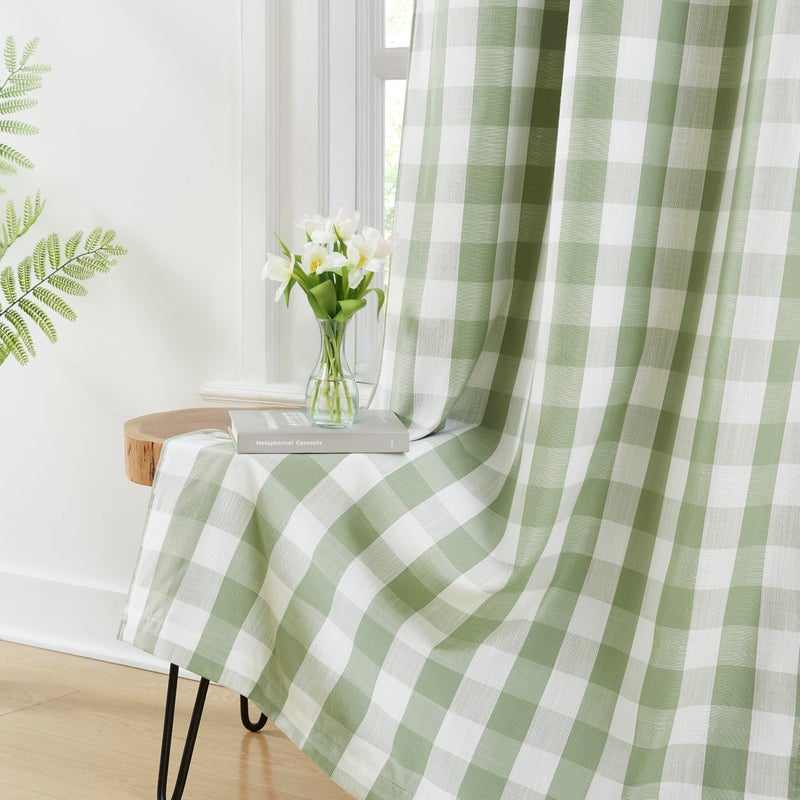Amzdecor Sage Green White Buffalo Plaid Full Blackout Curtains 84 Inch for Bedroom Living Room Farmhouse Check Patterned Drapes Thermal Insulated Soundproof Grommet Window Treatment, 2 Panels, 40"x84" - Image 2