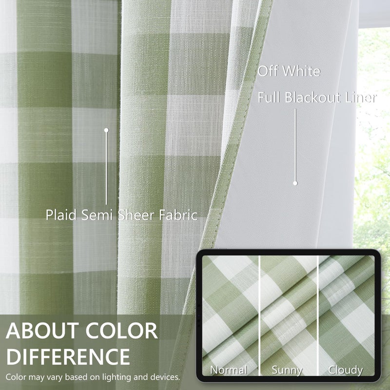 Amzdecor Sage Green White Buffalo Plaid Full Blackout Curtains 84 Inch for Bedroom Living Room Farmhouse Check Patterned Drapes Thermal Insulated Soundproof Grommet Window Treatment, 2 Panels, 40"x84" - Image 4