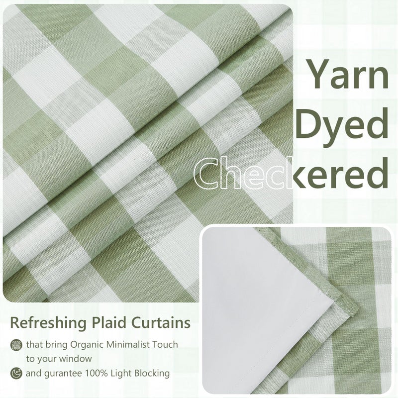 Amzdecor Sage Green White Buffalo Plaid Full Blackout Curtains 84 Inch for Bedroom Living Room Farmhouse Check Patterned Drapes Thermal Insulated Soundproof Grommet Window Treatment, 2 Panels, 40"x84" - Image 5