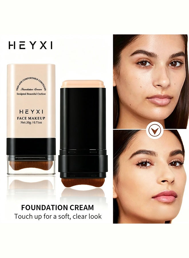 Heyxi FACE MAKEUP,Foundation Cream Stick with Built-In Brush, Lightweight Buildable Coverage for Natural Finish,#01 Natural Color - Image 1