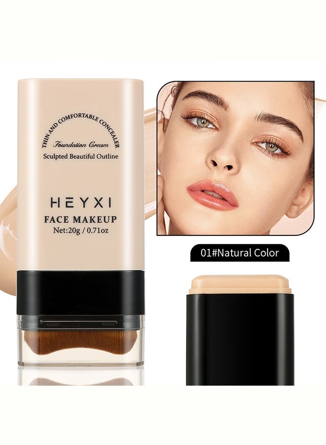 Heyxi FACE MAKEUP,Foundation Cream Stick with Built-In Brush, Lightweight Buildable Coverage for Natural Finish,#01 Natural Color - Image 2
