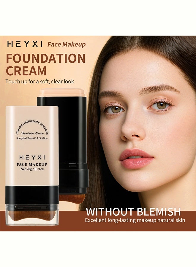 Heyxi FACE MAKEUP,Foundation Cream Stick with Built-In Brush, Lightweight Buildable Coverage for Natural Finish,#01 Natural Color - Image 3