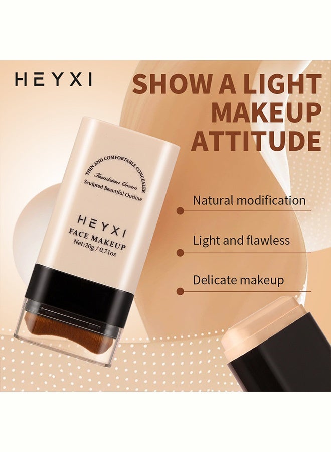 Heyxi FACE MAKEUP,Foundation Cream Stick with Built-In Brush, Lightweight Buildable Coverage for Natural Finish,#01 Natural Color - Image 4