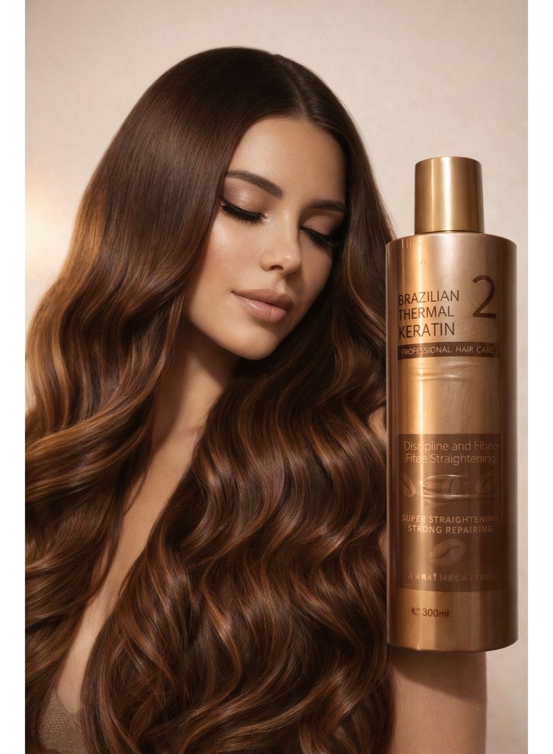 KERATIN Brazilian Thermal Keratin Hair Treatment with Coffee Extract – Professional Smooth & Repair Formula 300ml - Image 1