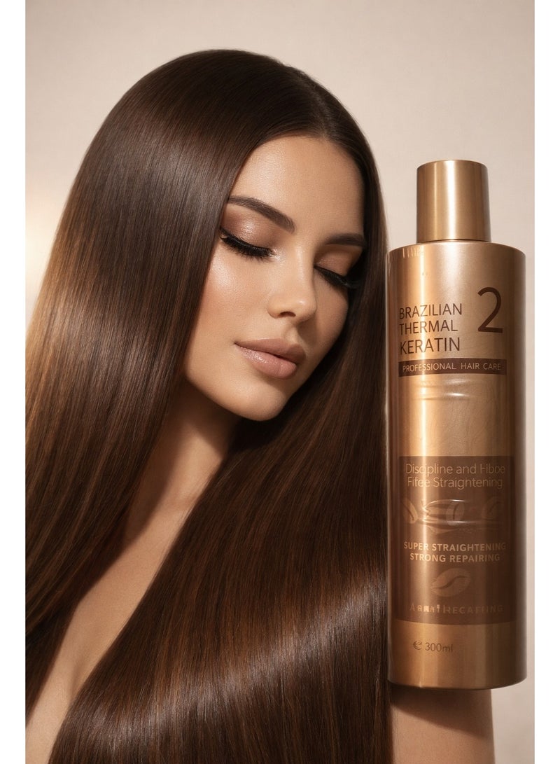 KERATIN Brazilian Thermal Keratin Hair Treatment with Coffee Extract – Professional Smooth & Repair Formula 300ml - Image 3