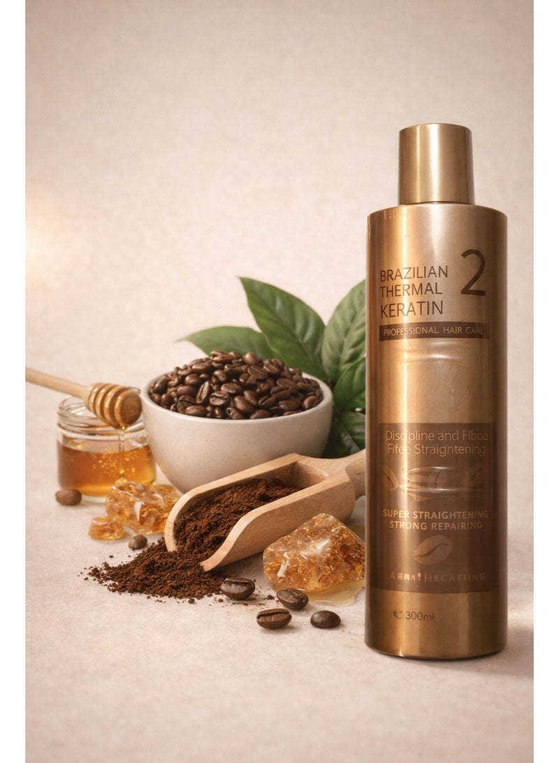 KERATIN Brazilian Thermal Keratin Hair Treatment with Coffee Extract – Professional Smooth & Repair Formula 300ml - Image 2