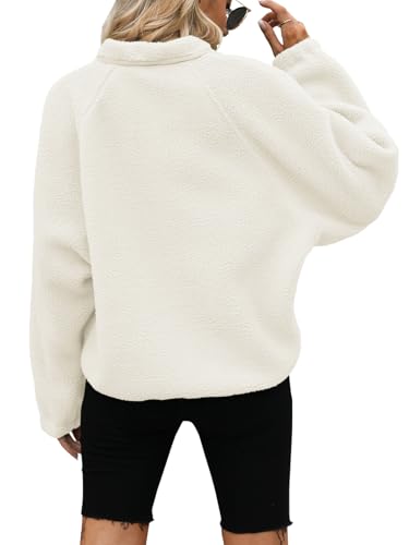 Yanekop Womens Fleece Jacket Fuzzy Long Sleeve Short Winter Coats Button Down Sherpa Jacket Outerwear with Pockets(A Ivory,L) - Image 4