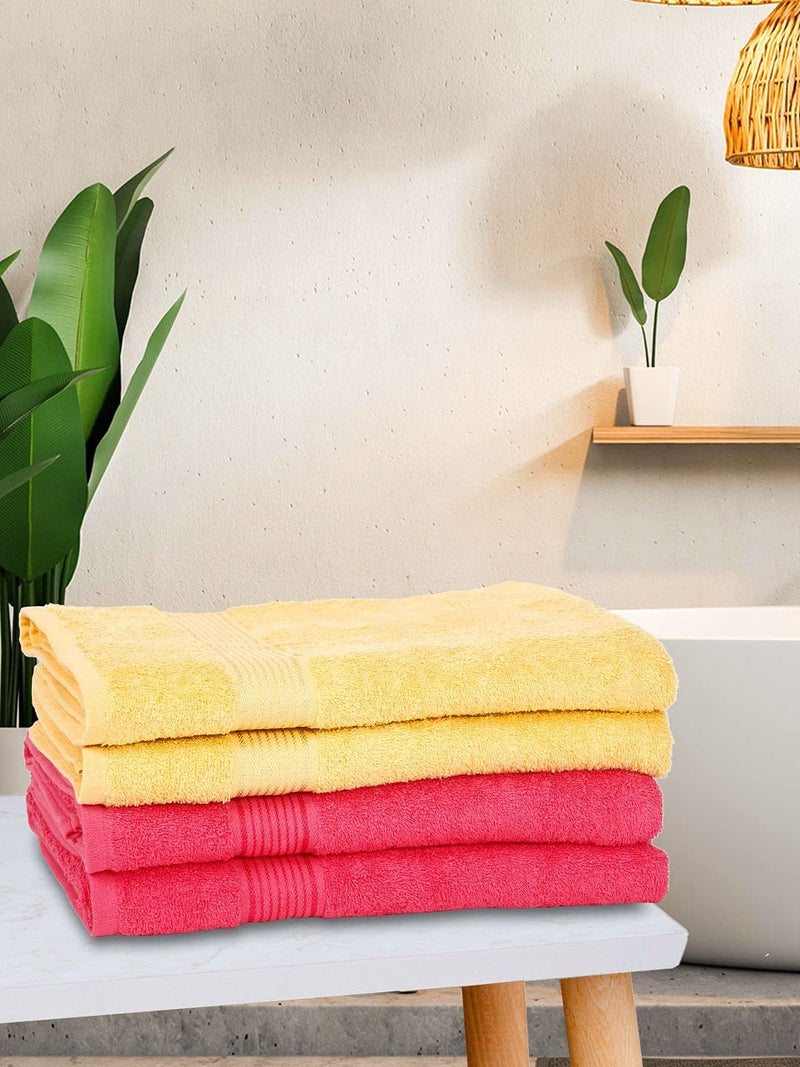 Kopa by Bianca 400 GSM 100% Cotton Soft Terry Towel l 4pc Bath Towel l Bath Towel for Women l Bath Towel l D`Ross l Yellow-Pink - Image 1