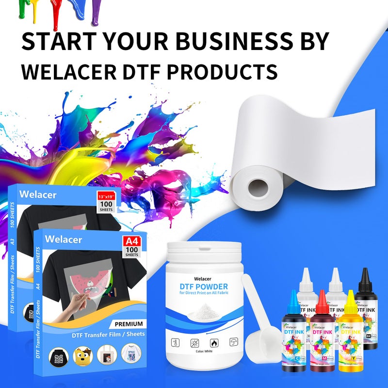 Welacer 25 Sheets DTF Transfer Film Paper A4 Double Sided Thick Clear Pretreat Sheets, PET Heat Transfer Paper for Inkjet Printer DTG Printer Direct Print On T Shirts Textile - Image 3