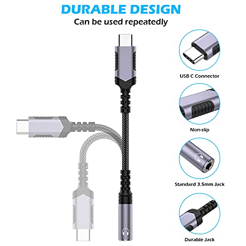 iMangoo USB C to 3.5mm Audio Headphones Adapter for Samsung Galaxy S25 S24 S23 S22 Plus Note 20 Ultra, DAC Type C to Aux Earphones Dongle for iPhone 17 Air 16 16e 15 Pro Max for Google Pixel 10 Grey - Image 4